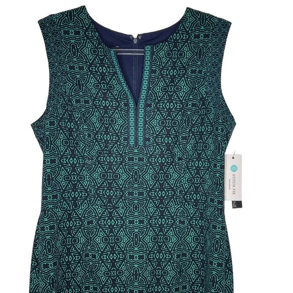 ADORNE Tatum Scuba Knit Midi Sheath Dress Sleeveless Printed Teal Green 12 NWT - Picture 3 of 9